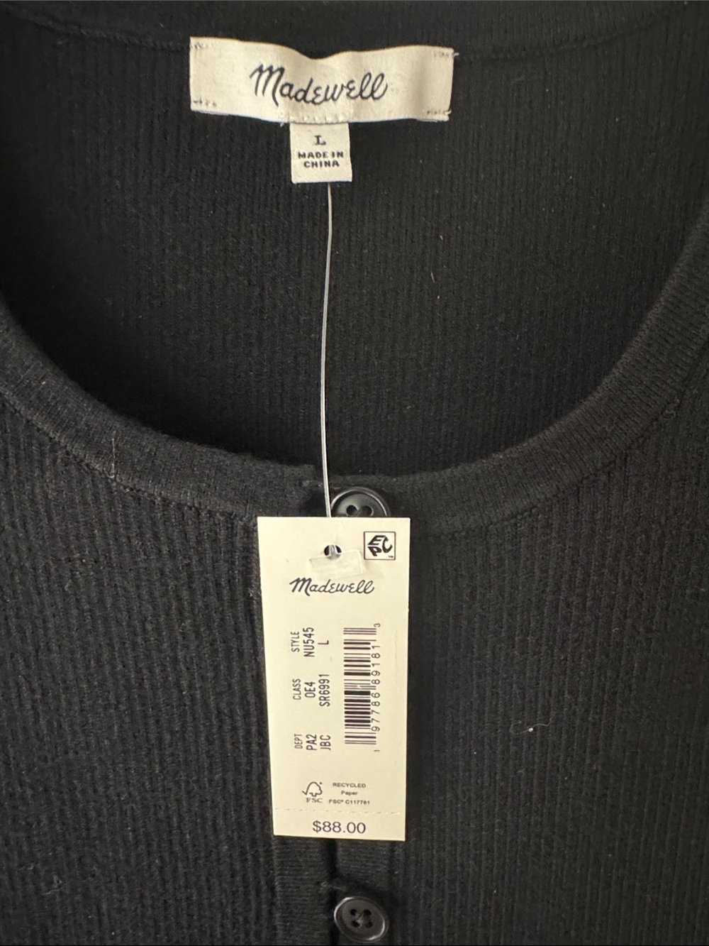 Madewell Black Sleeveless Button-Front Knit Tank with whipstitch Contrast Trim - Picture 3 of 4